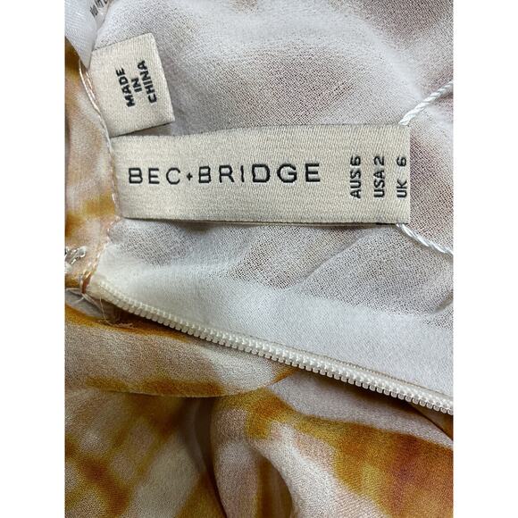 Bec + Bridge 'Sunflower' Tan Silk Check Pant Size 2 - Picture 4 of 5